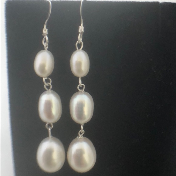 SOLD White Oval AAA Pearl Earrings Sterling Silver - Picture 4 of 6